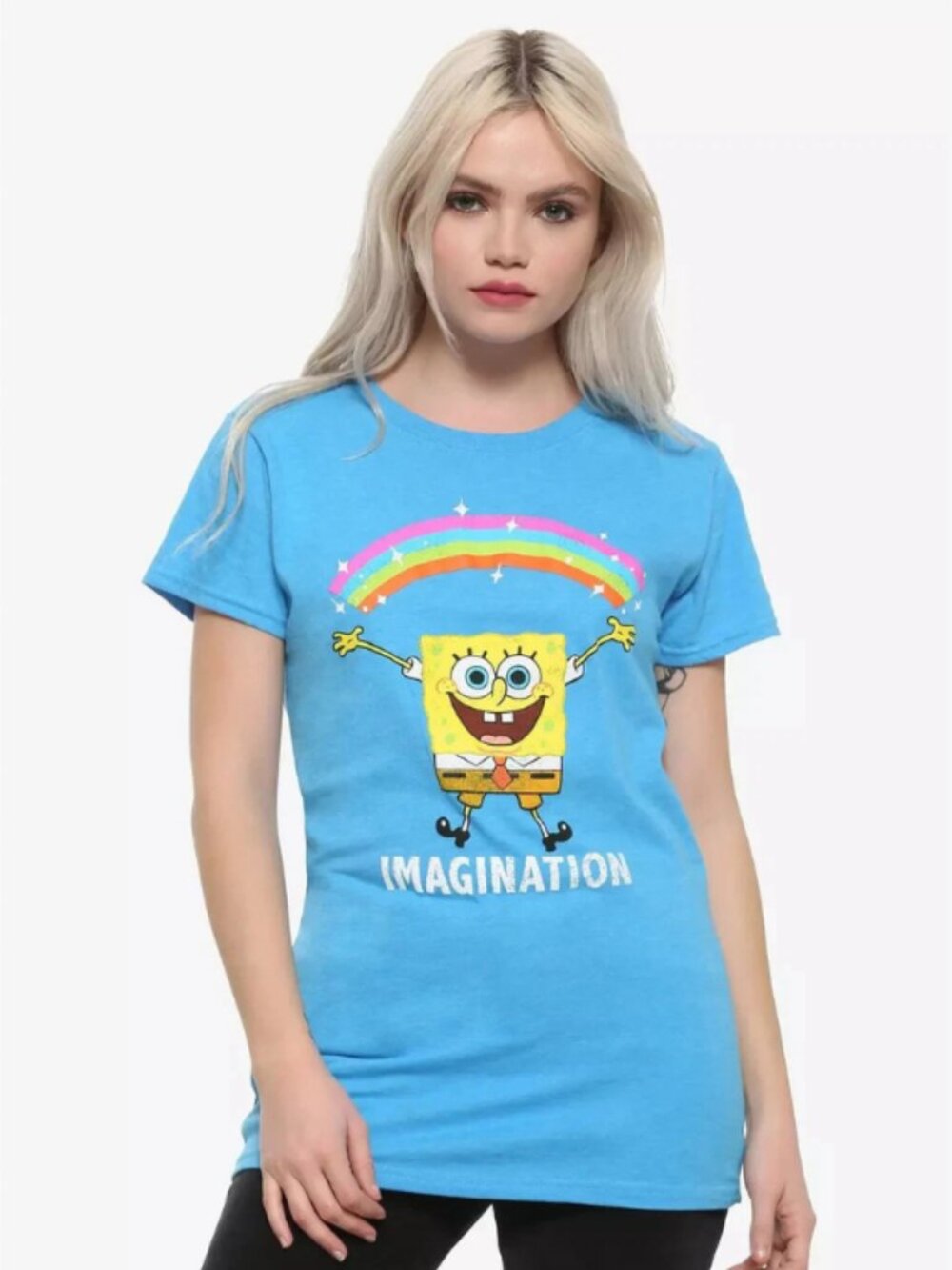 Spongebob Squarepants Juniors Imagination Rainbow Blue Shirt New 2XL